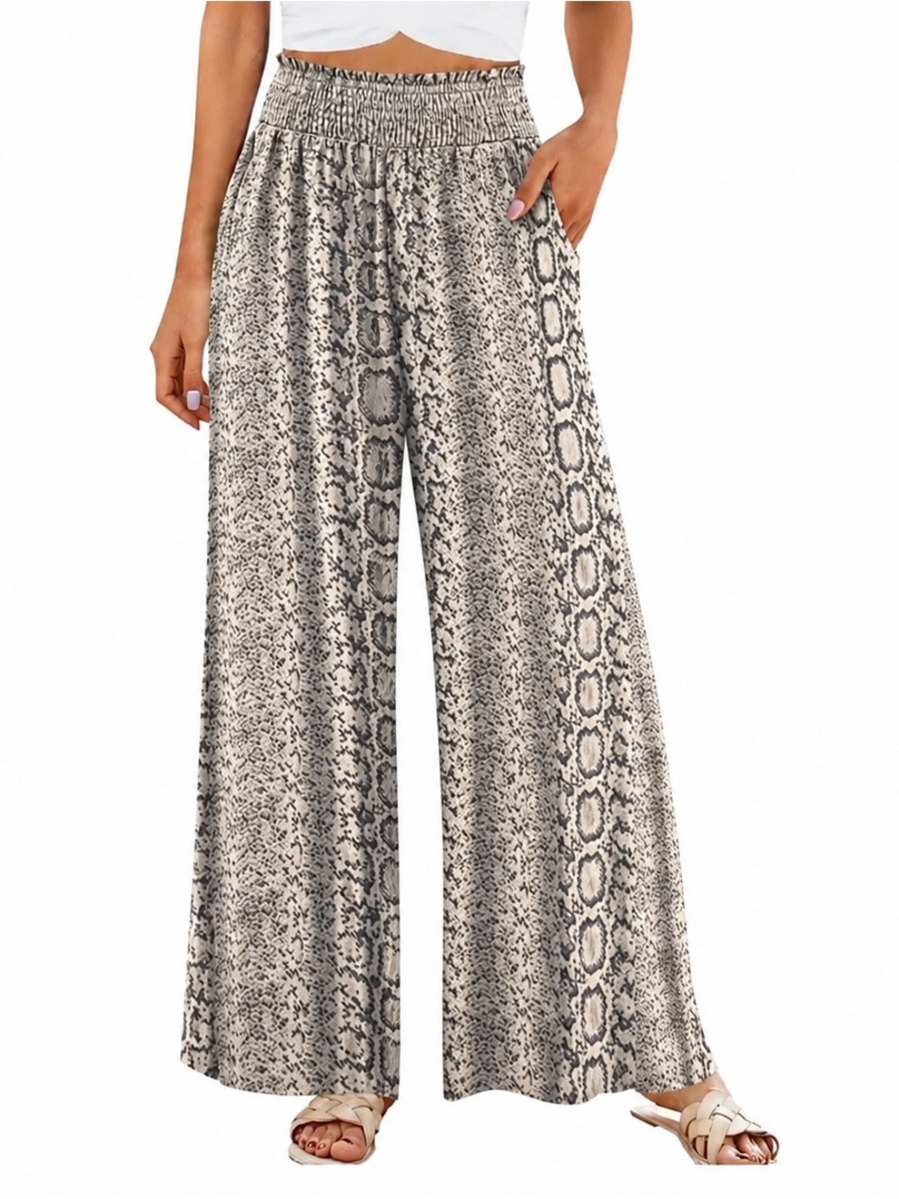 Snake Print Wide-Leg Palazzo Pants